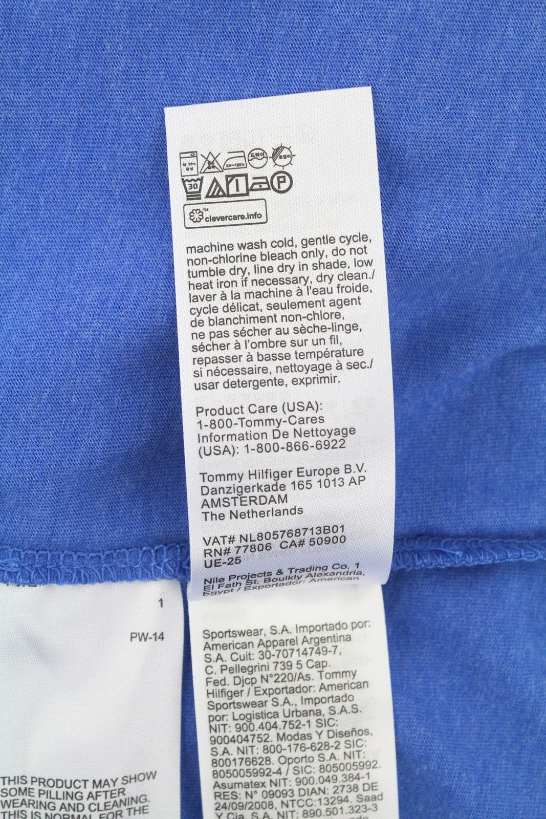 TOMMY HILFIGER Slim Jaspe Men T-Shirt L Blue Melange V-Neck Tricot Short Sleeve