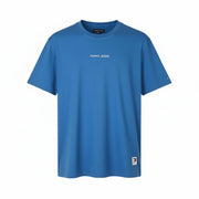 TOMMY HILFIGER Men T-Shirt M Blue Crew Neck Front Logo Tricot Short Sleeve