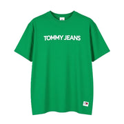 TOMMY HILFIGER Men T-Shirt XL Green Crew Neck Front Logo Tricot Short Sleeve