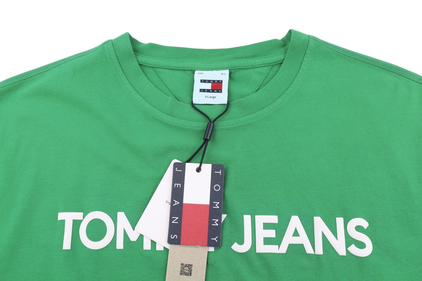 TOMMY HILFIGER Men T-Shirt XL Green Crew Neck Front Logo Tricot Short Sleeve