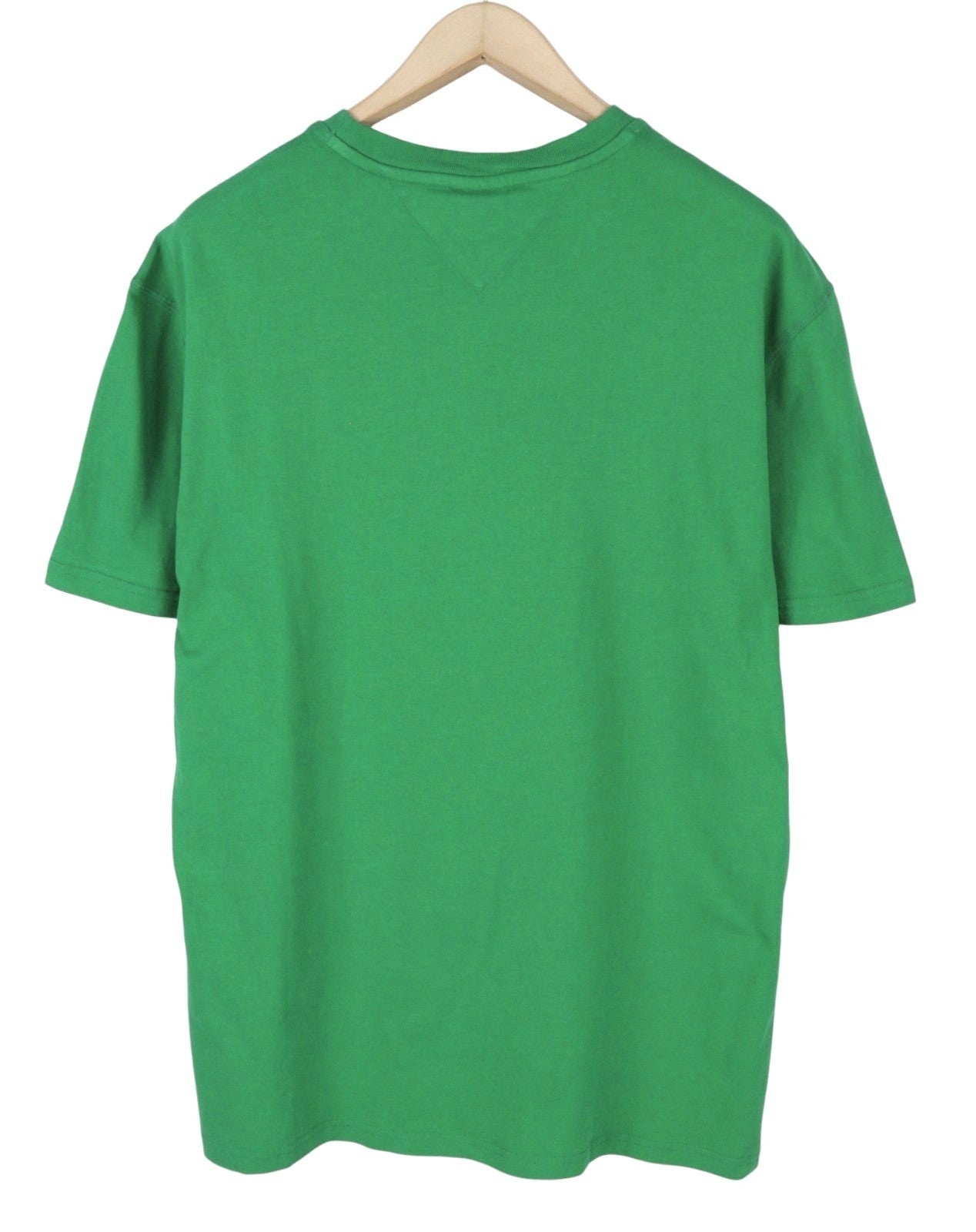 TOMMY HILFIGER Men T-Shirt XL Green Crew Neck Front Logo Tricot Short Sleeve