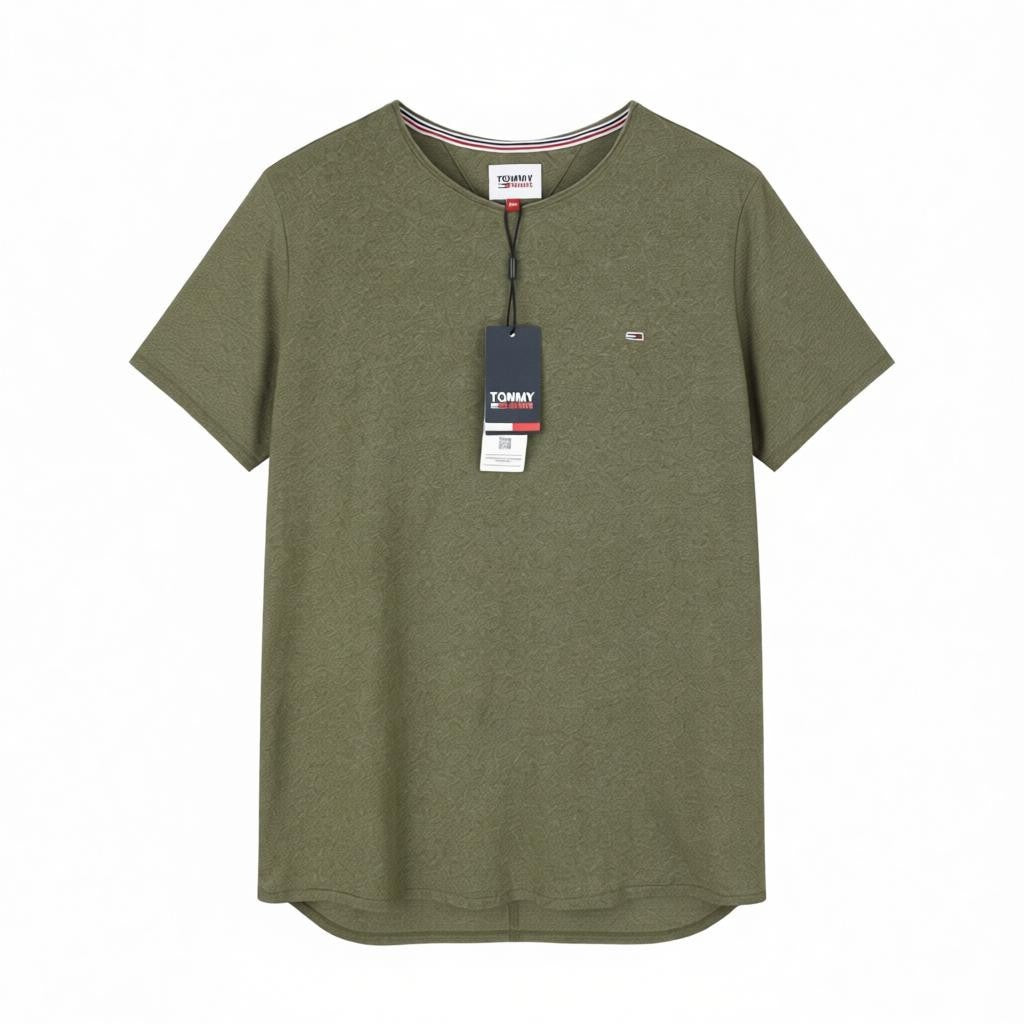 TOMMY HILFIGER Slim Jaspe C Ne Men T-Shirt 2XL Olive Green Melange Crew Neck