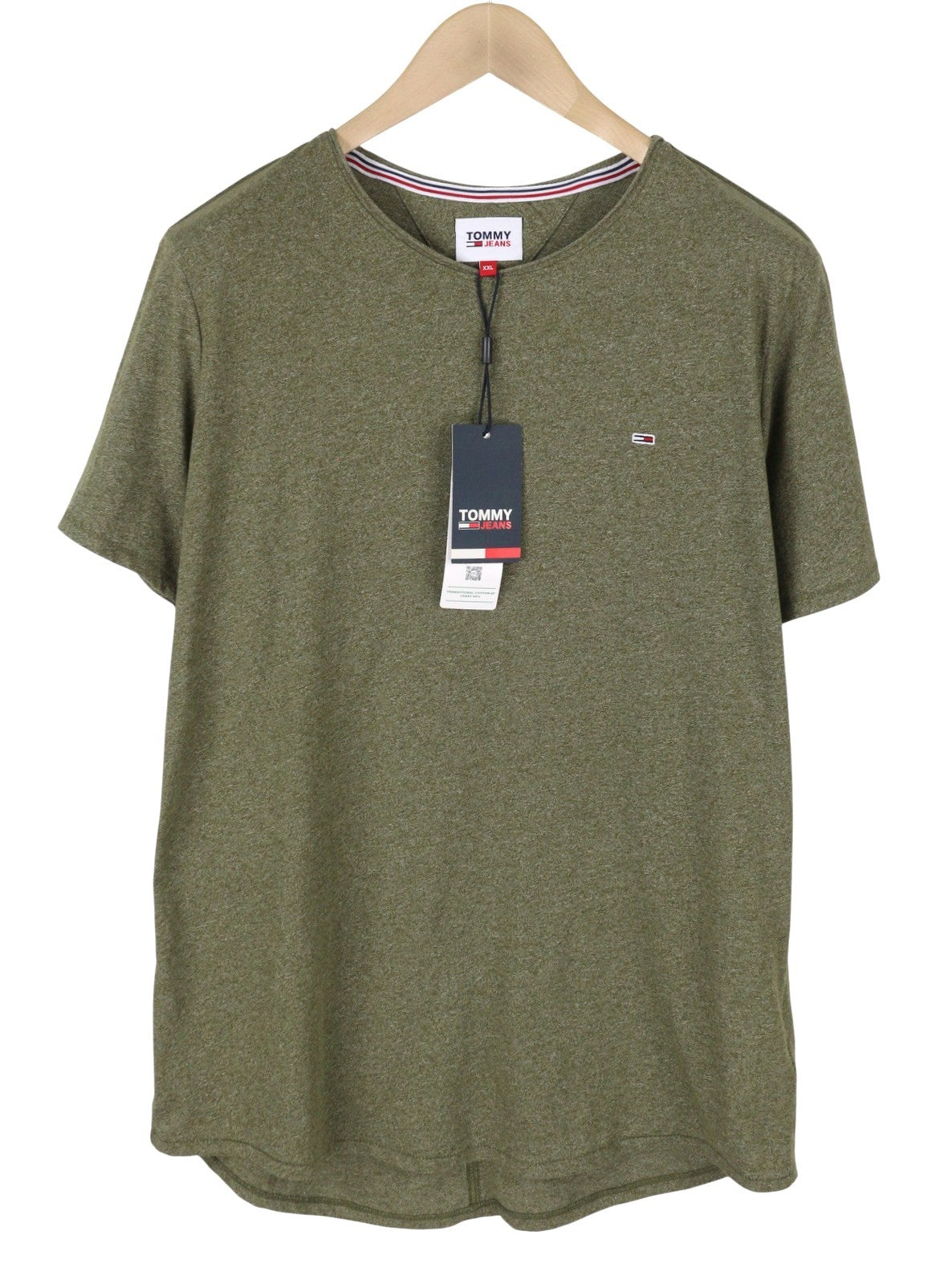 TOMMY HILFIGER Slim Jaspe C Ne Men T-Shirt 2XL Olive Green Melange Crew Neck
