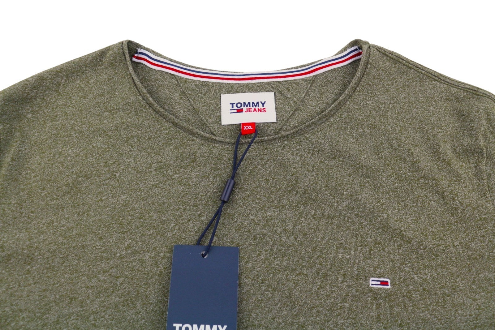 TOMMY HILFIGER Slim Jaspe C Ne Men T-Shirt 2XL Olive Green Melange Crew Neck