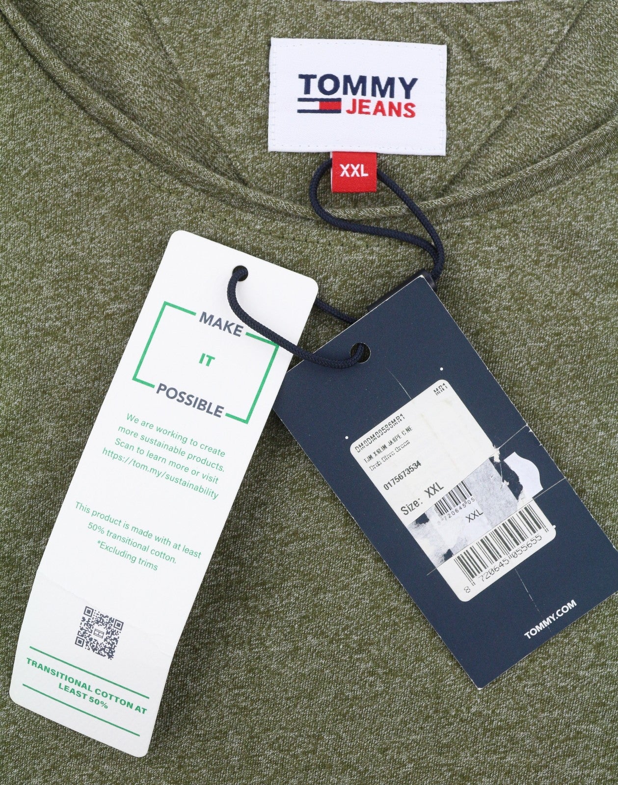 TOMMY HILFIGER Slim Jaspe C Ne Men T-Shirt 2XL Olive Green Melange Crew Neck