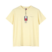 TOMMY HILFIGER Slim Linear Ches Men T-Shirt L Custard Cream Crew Neck Tricot