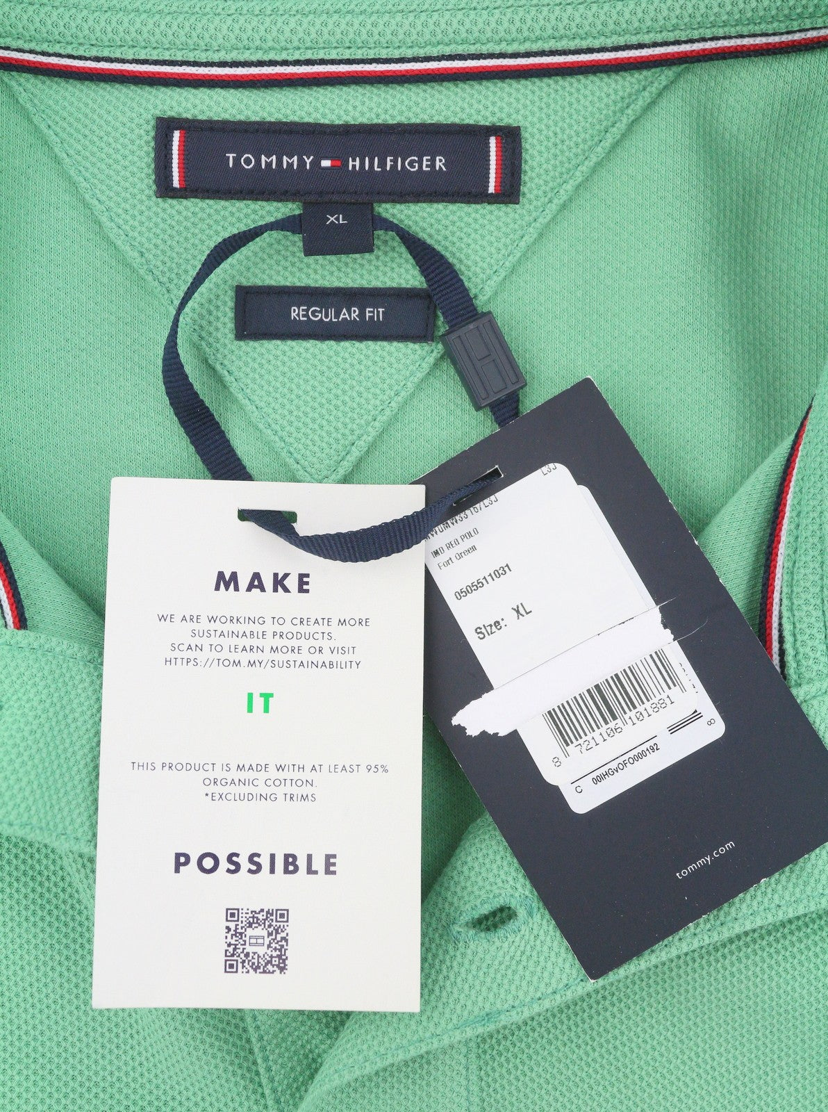 TOMMY HILFIGER Reg Polo Men Polos XL Fort Green Regular Fit Logo Short Sleeve