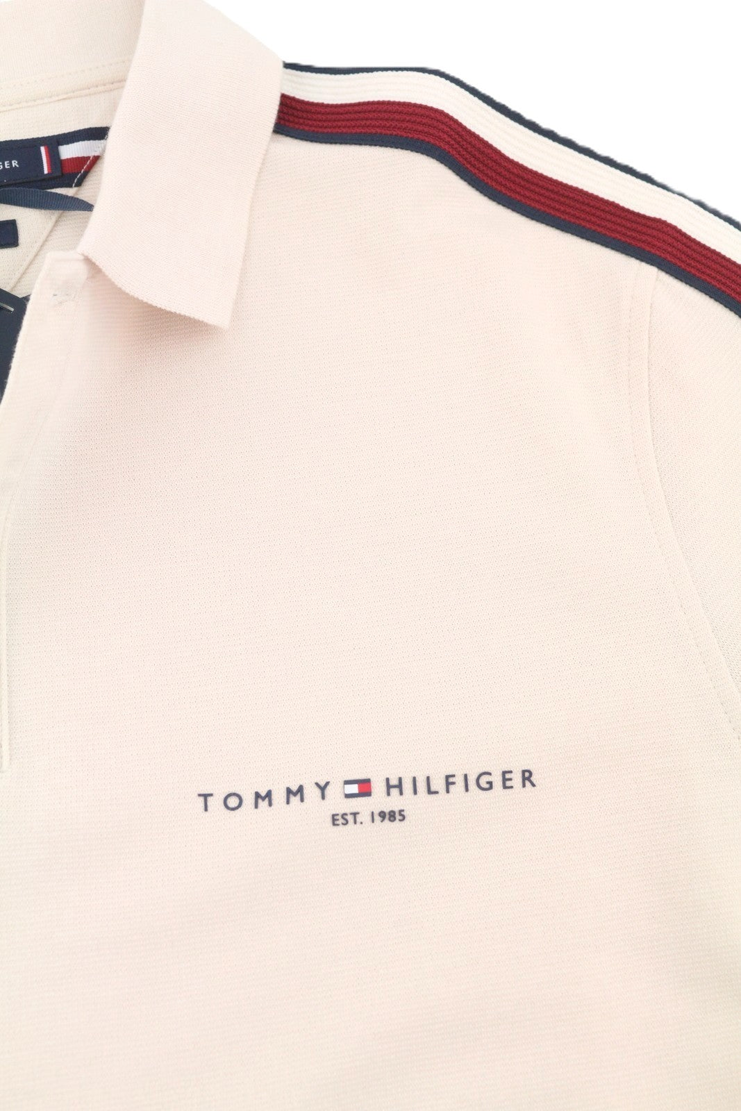 TOMMY HILFIGER Global Stripe Sleeve Men Polos L Feather White Short Sleeve