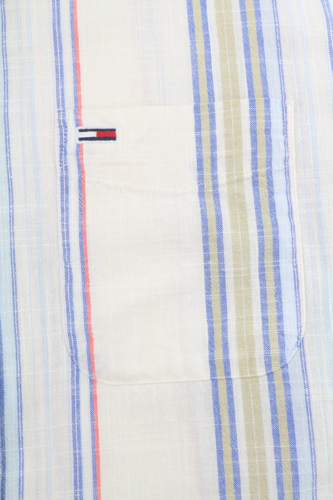 TOMMY HILFIGER Reg Slub Stripe Men Shirt M Colourful Spread Neck Short Sleeve