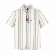 TOMMY HILFIGER Reg Slub Stripe Men Shirt S Colourful Spread Neck Short Sleeve