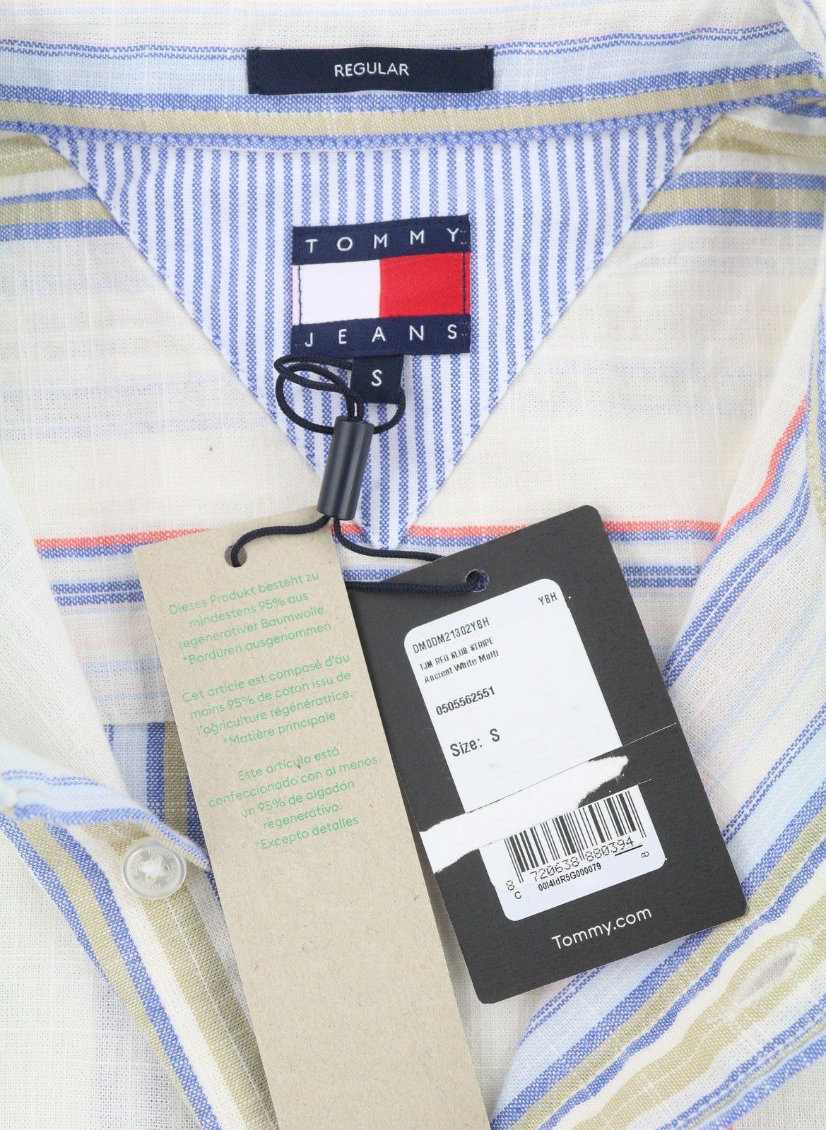 TOMMY HILFIGER Reg Slub Stripe Men Shirt S Colourful Spread Neck Short Sleeve