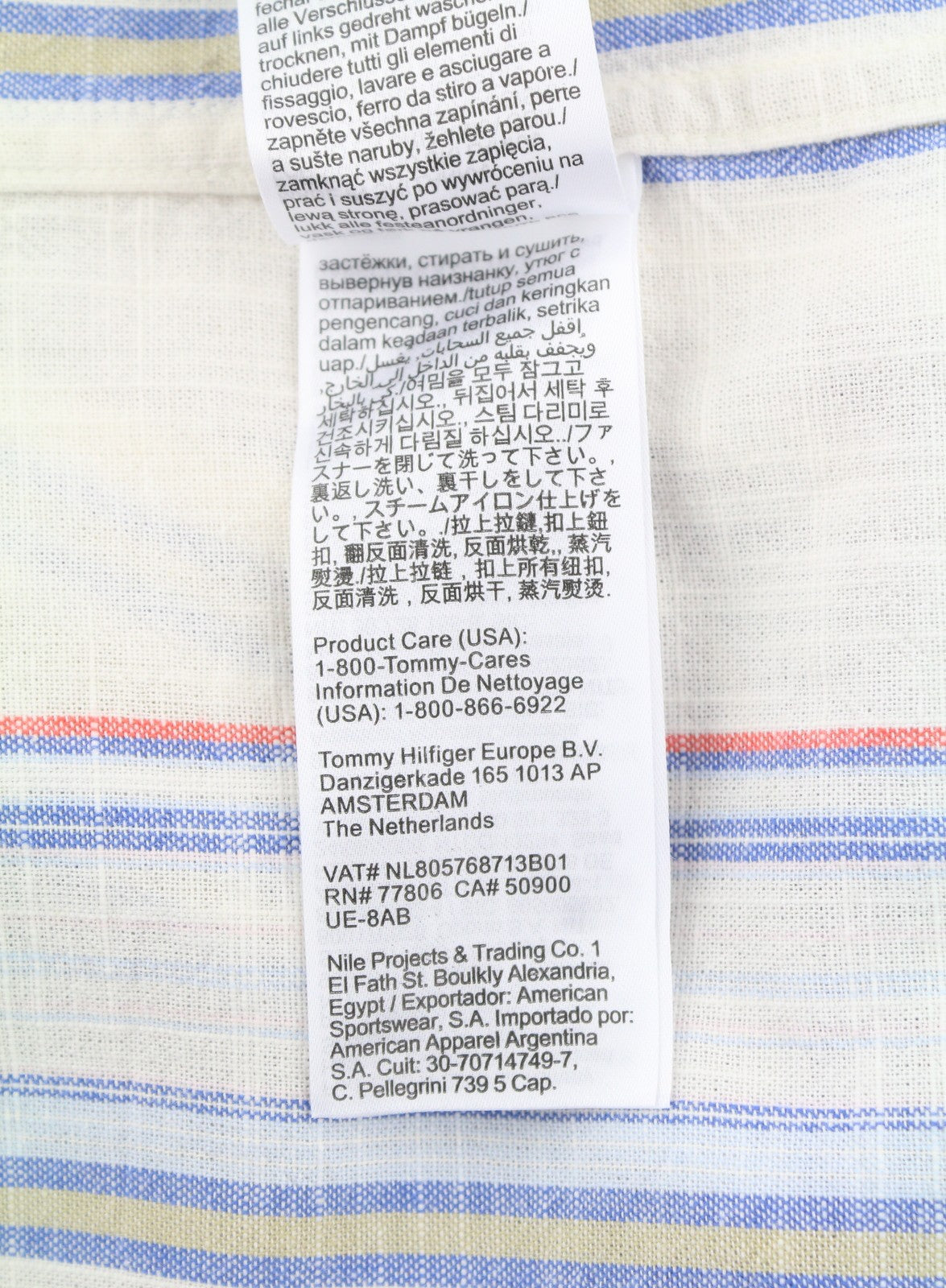 TOMMY HILFIGER Reg Slub Stripe Men Shirt S Colourful Spread Neck Short Sleeve