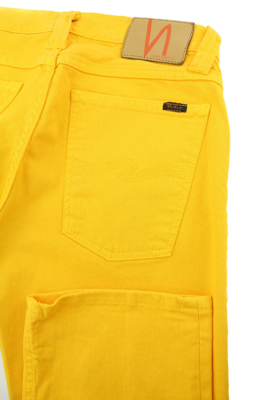 NUDIE JEANS Super Slim Kim Men's W28/L33 Yellow Denim Slim Fit Zip Logo Jeans