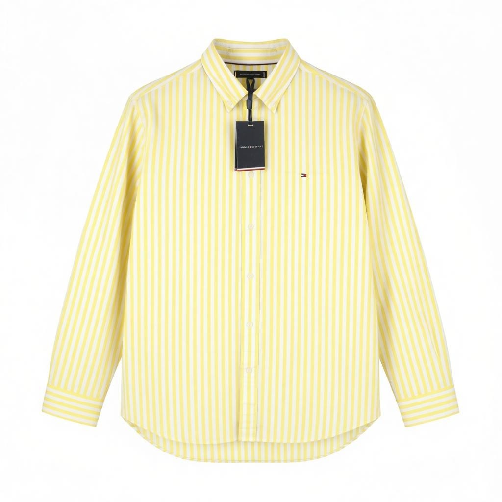 TOMMY HILFIGER THFlex Poplin Bold Men Shirt XL Yellow Striped Button-Down Neck