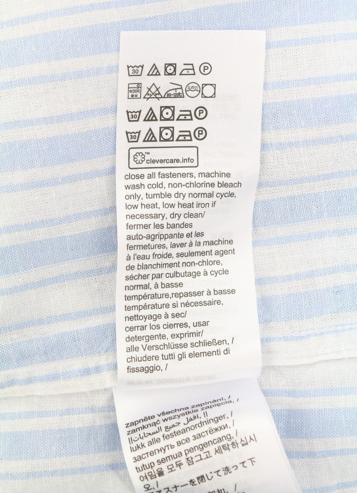 TOMMY HILFIGER Mao Stripe Linen Men Shirt M Blue Mandarin Neck Patch Pocket