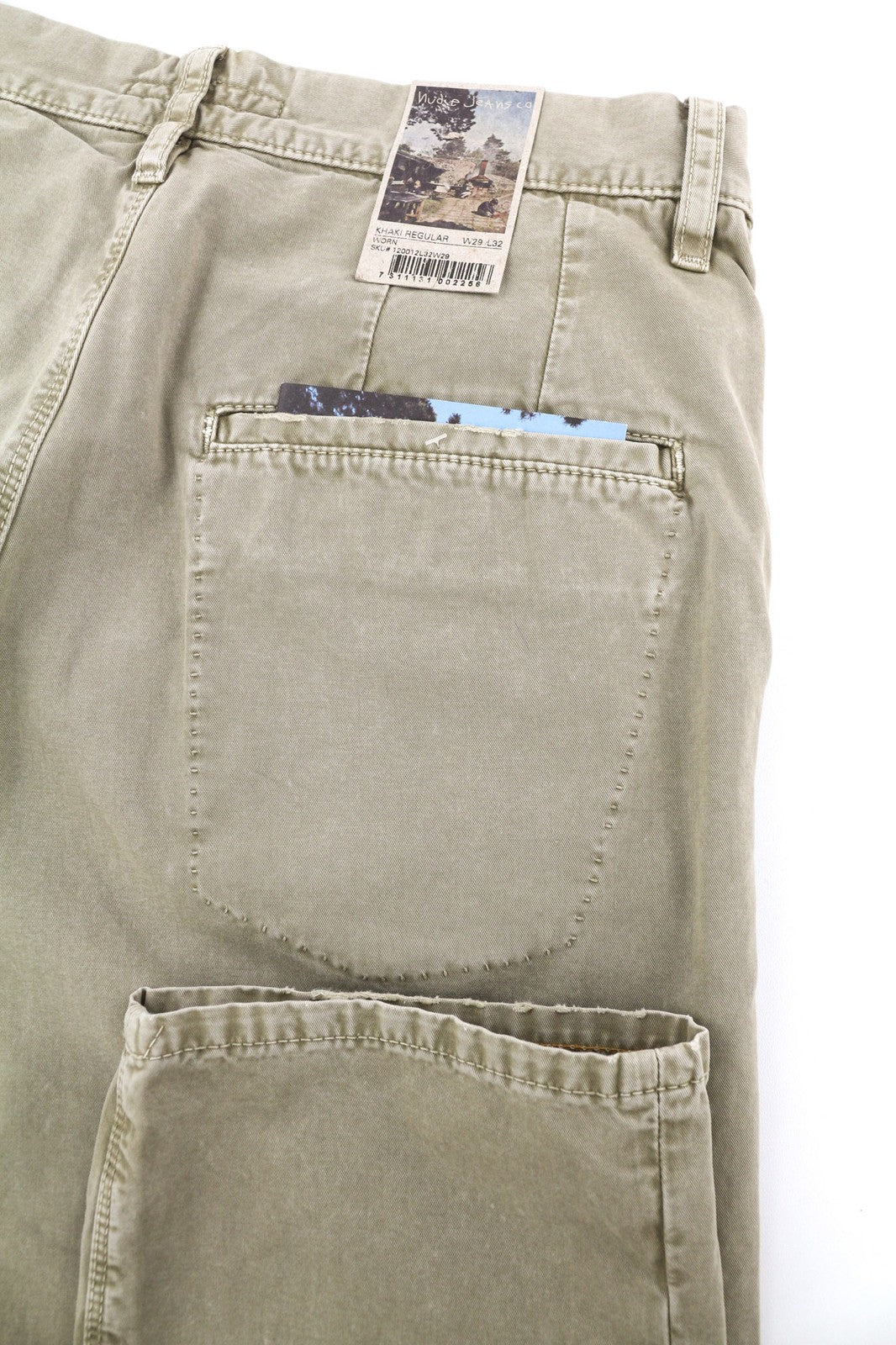 NUDIE JEANS Khaki Regular Men's W29/L32 Beige Chino Button Pocket Logo Pants