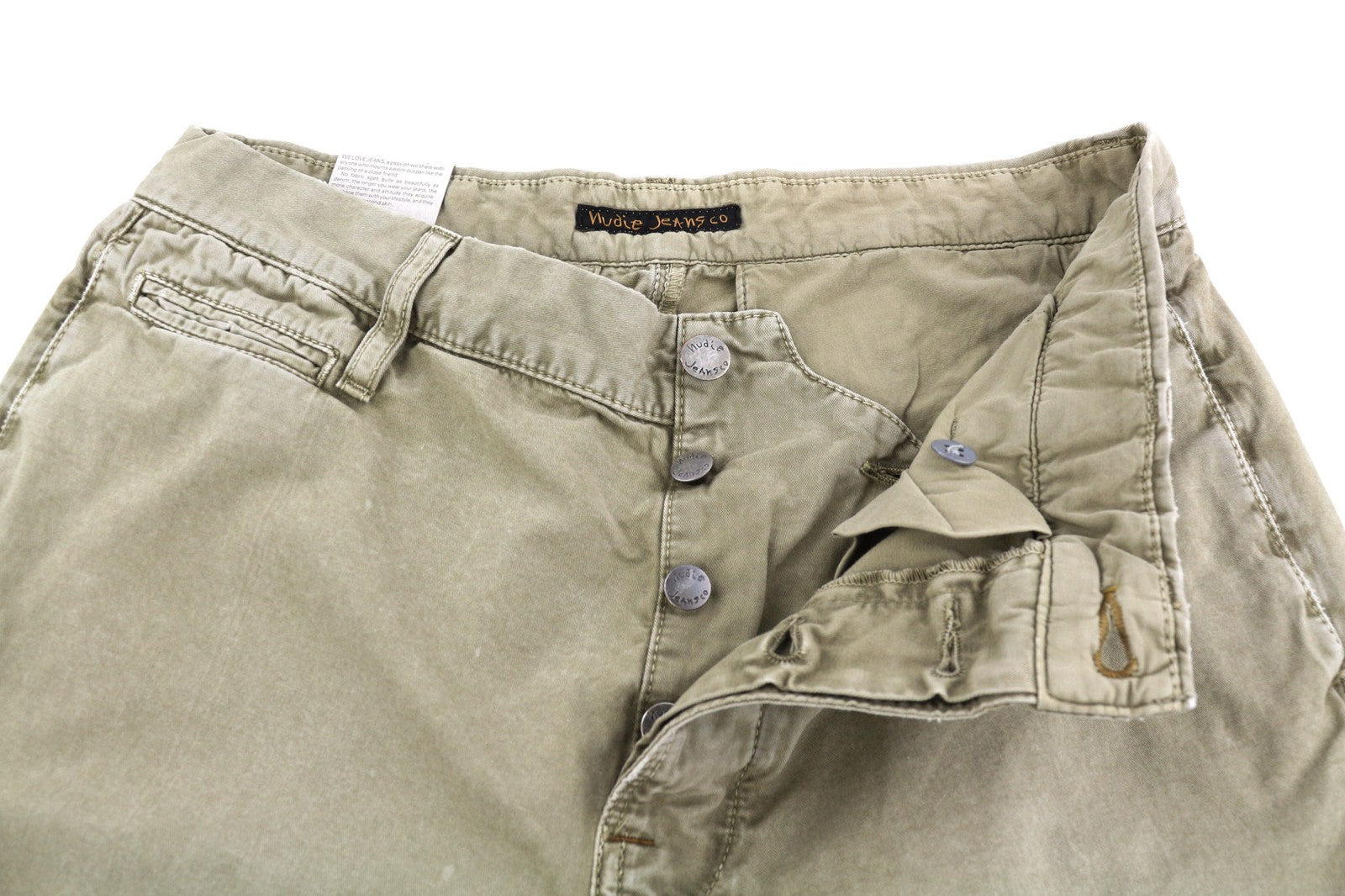 NUDIE JEANS Beige Khaki Men's Trousers W30/L32 Chino Style Button Fly Pockets
