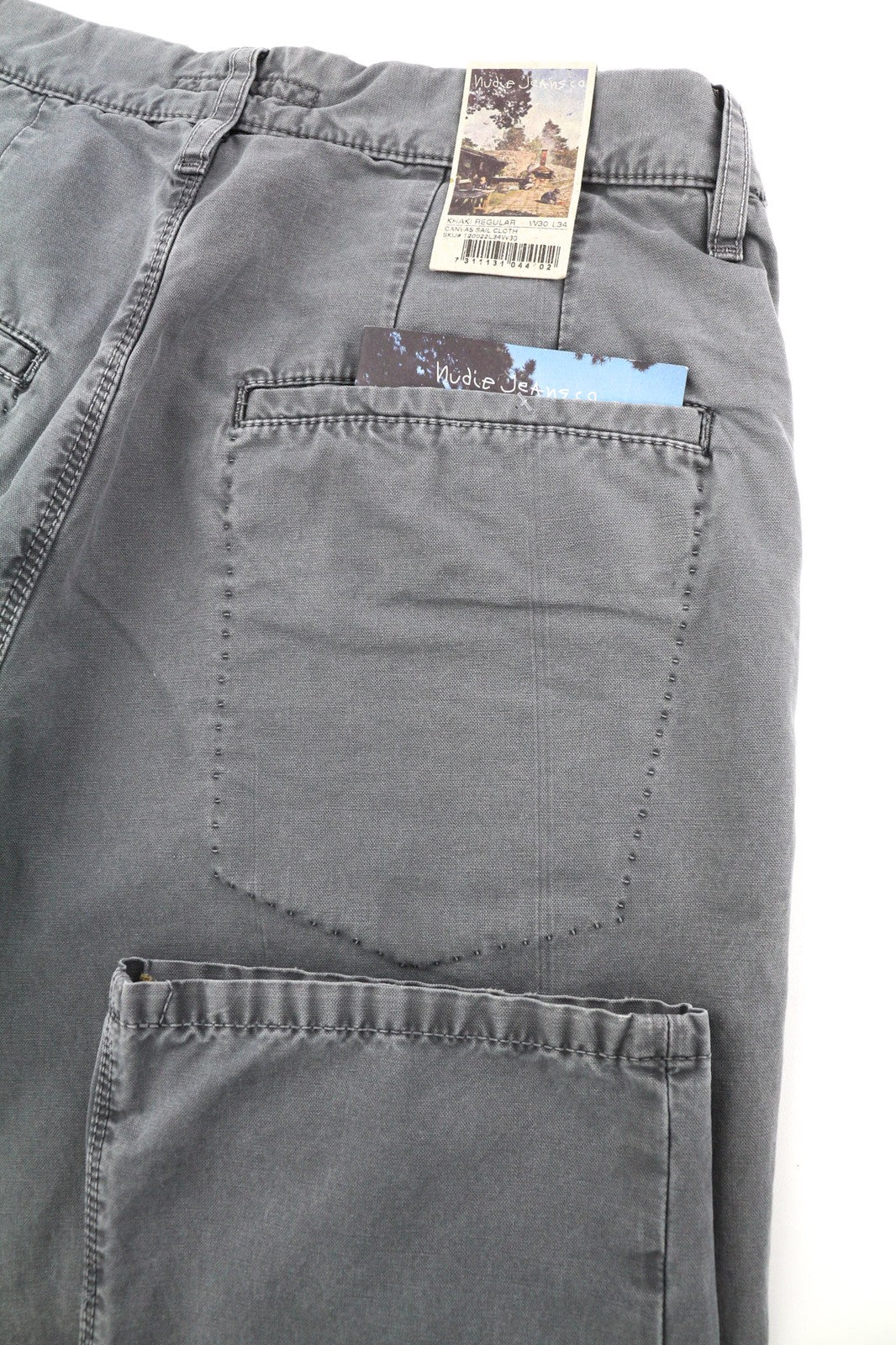 NUDIE JEANS Grey Khaki Men's Trousers W30/L34 Sail Cloth Canvas Look Buttoned