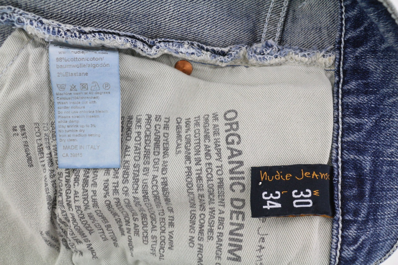 NUDIE JEANS Slim Jim Men's Jeans W30/L34 Eco Wash Organic Blue Zipper Denim