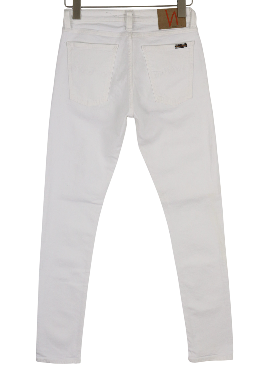 NUDIE JEANS Skinny Lin Men's Jeans W29/L32 Blazing White Denim Zip Logo Finish