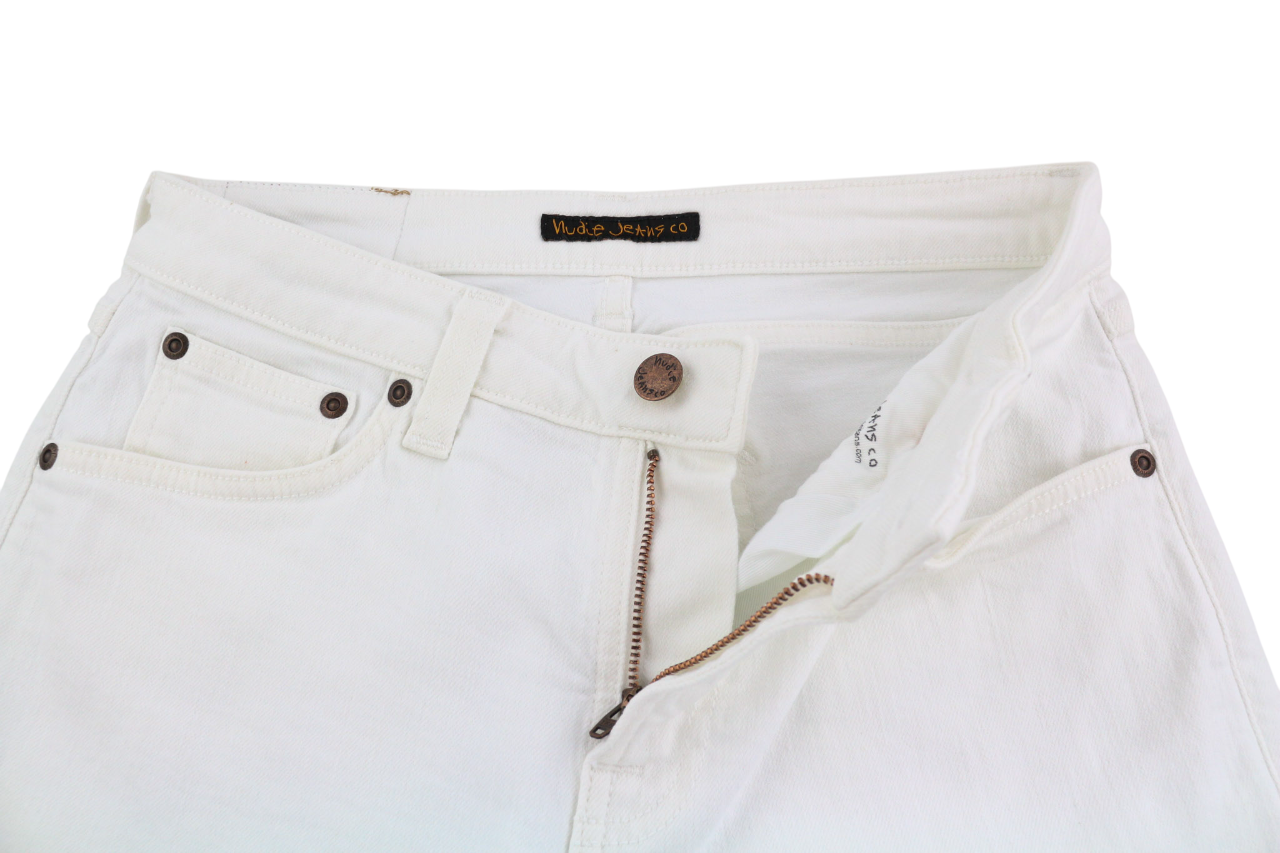 NUDIE JEANS Skinny Lin Men's Jeans W29/L32 Blazing White Denim Zip Logo Finish