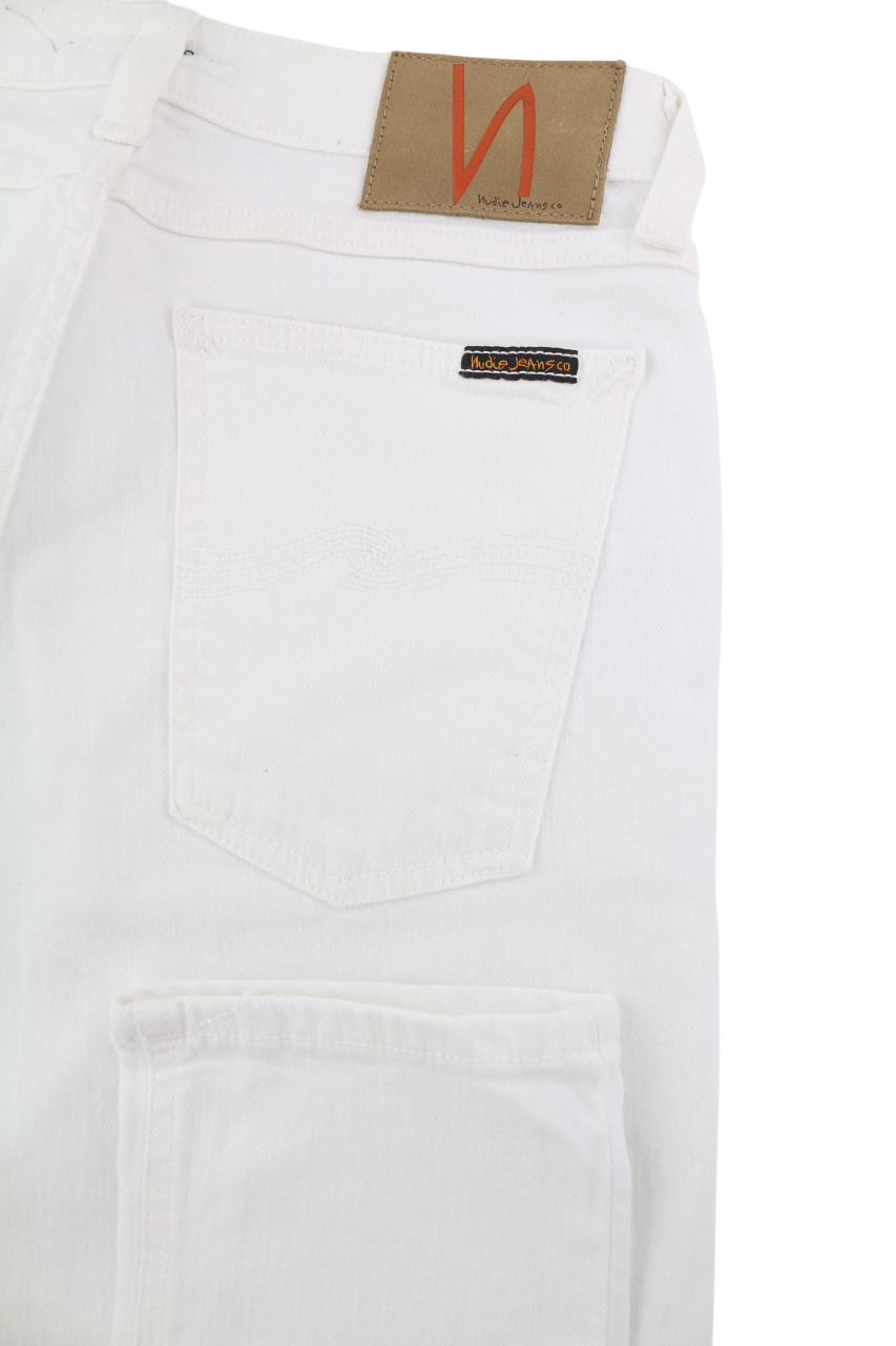 NUDIE JEANS Skinny Lin Men's Jeans W29/L32 Blazing White Denim Zip Logo Finish