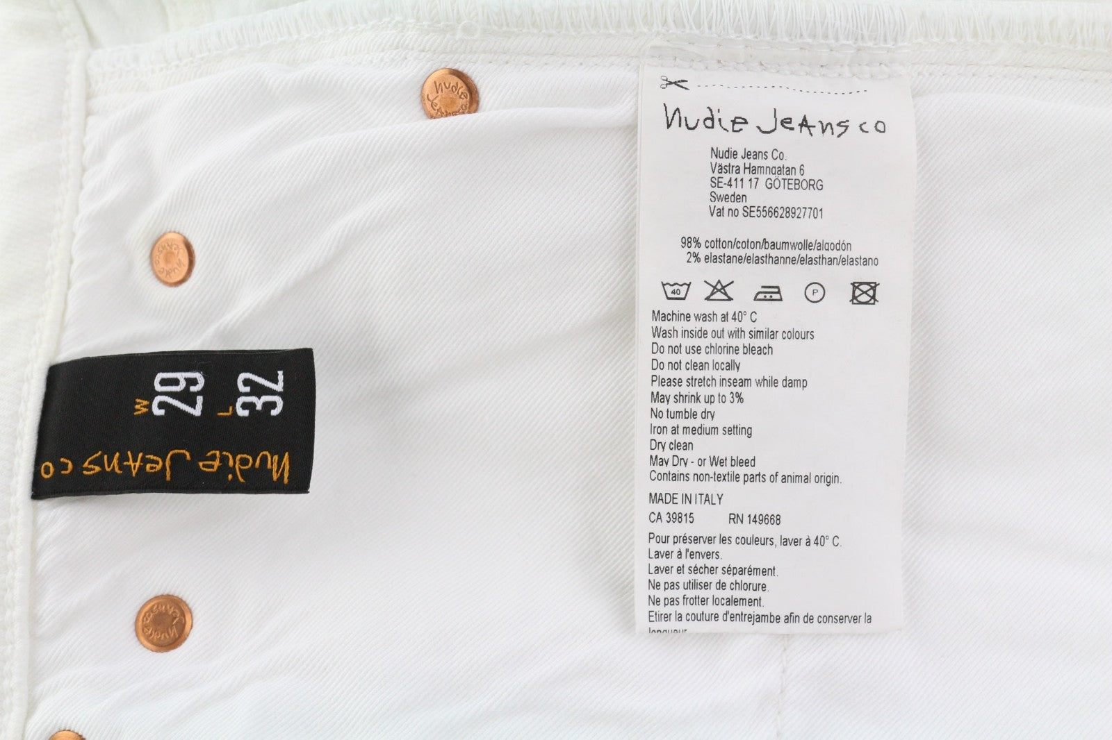 NUDIE JEANS Skinny Lin Men's Jeans W29/L32 Blazing White Denim Zip Logo Finish