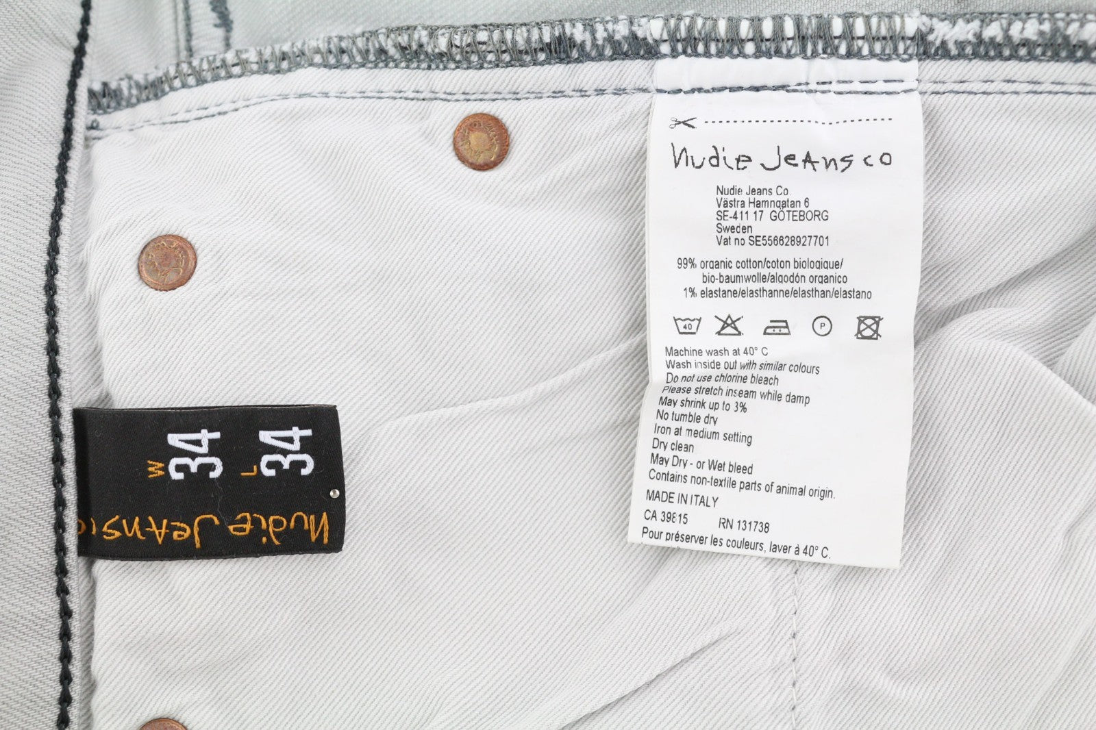 NUDIE JEANS Tight Long John Men's Jeans W34/L34 Cool Grey Slim Organic Light