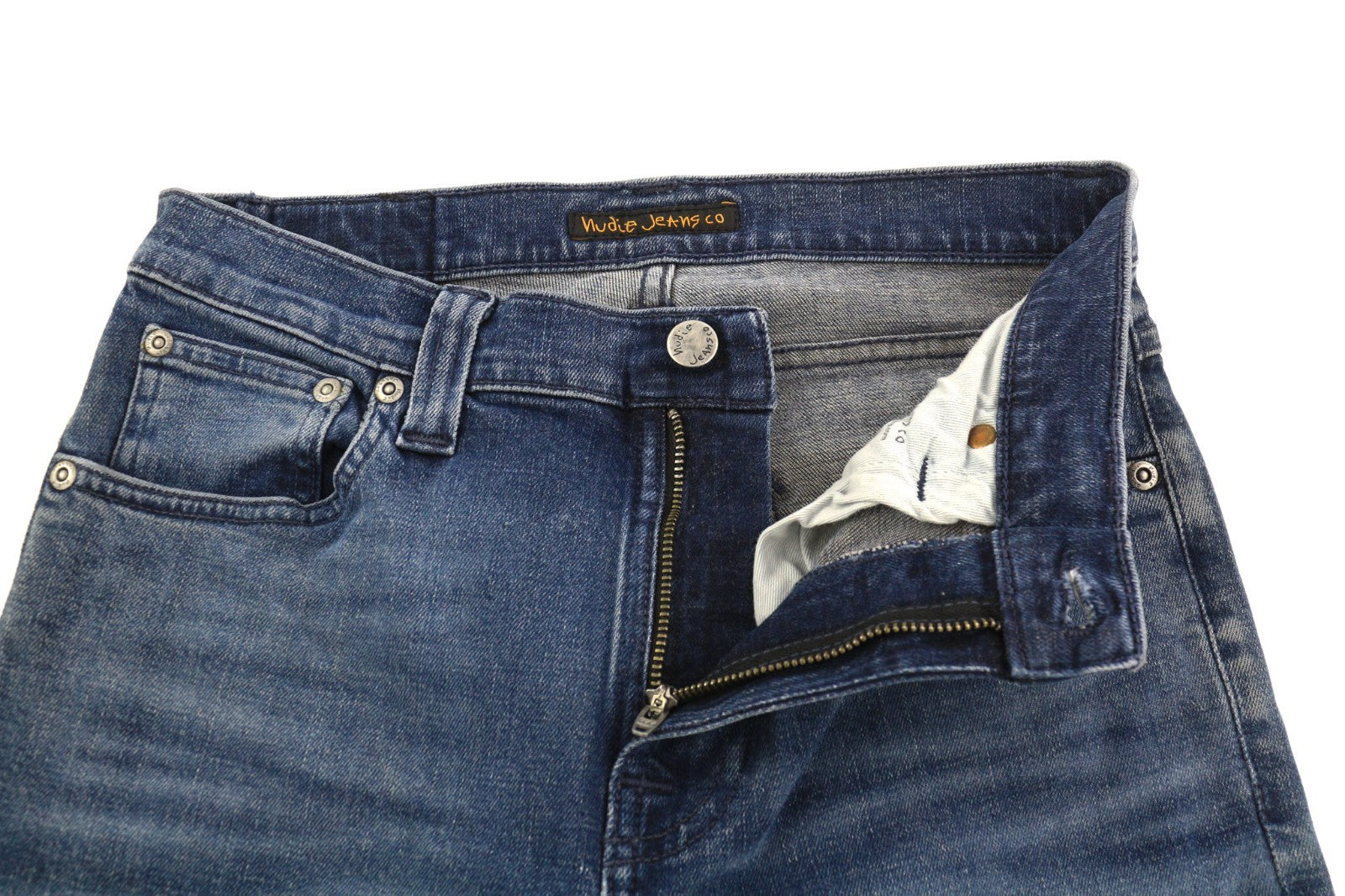 NUDIE JEANS High Kai Men's Jeans W28/L32 Navy Falls Organic Zip Fly Blue Wash