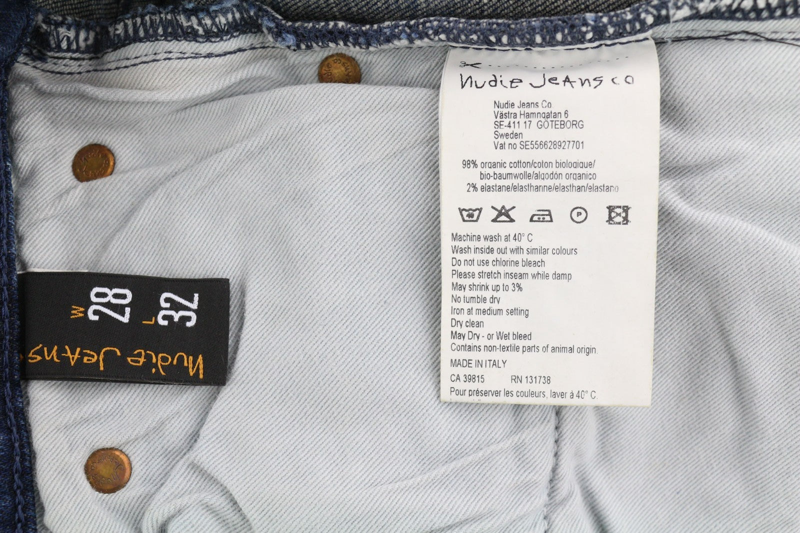 NUDIE JEANS High Kai Men's Jeans W28/L32 Navy Falls Organic Zip Fly Blue Wash