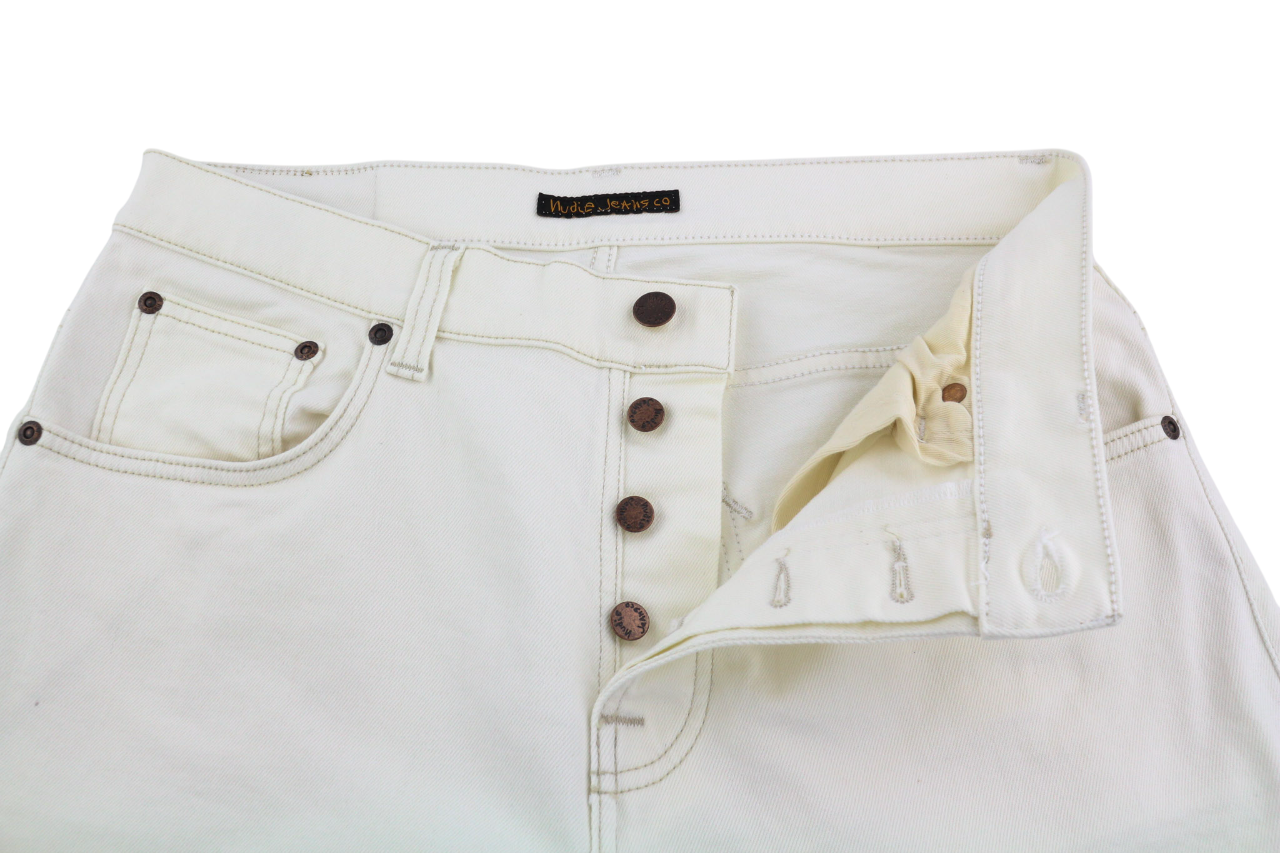 NUDIE JEANS Sleepy Sixten Men's Jeans W30/L30 Ecru Straight Buttoned Denim