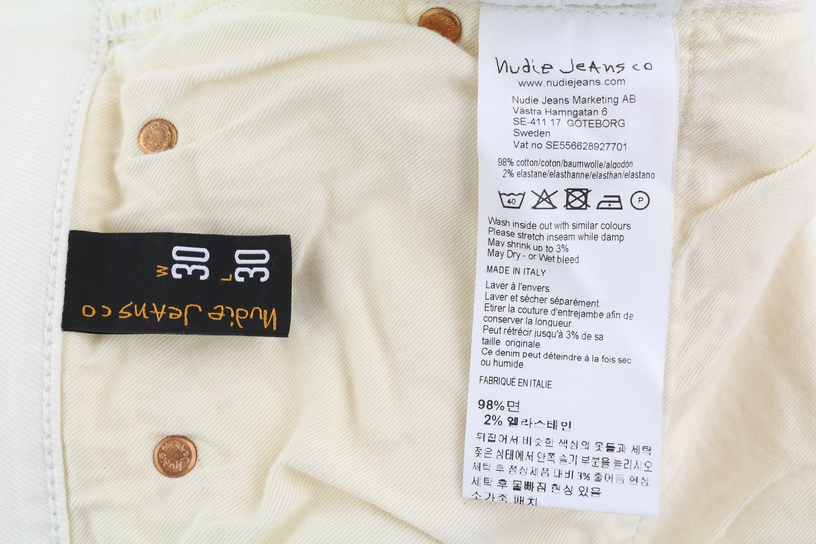 NUDIE JEANS Sleepy Sixten Men's Jeans W30/L30 Ecru Straight Buttoned Denim