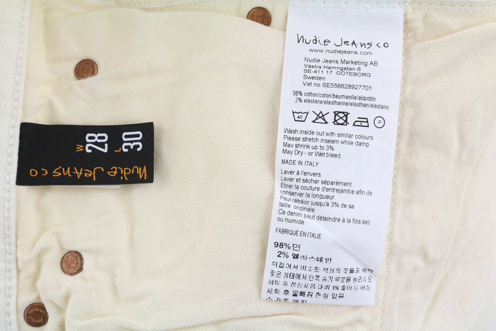 NUDIE JEANS Sleepy Sixten Men's Jeans W28/L30 Ecru Button Fly Straight Denim