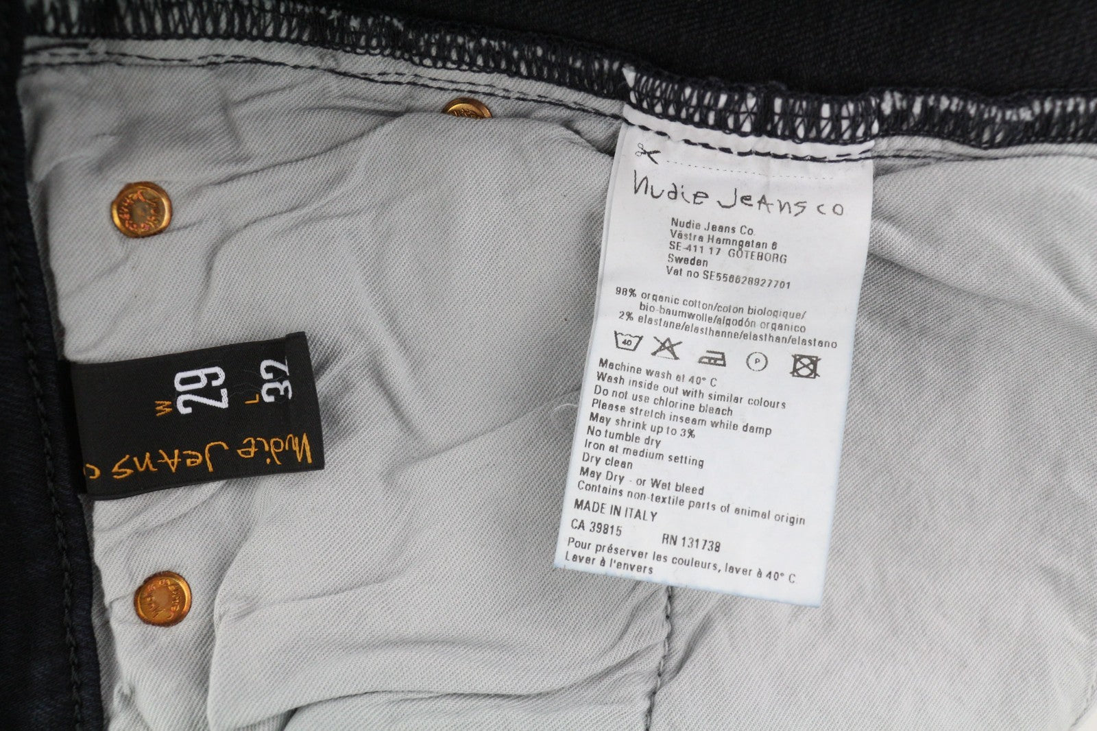 NUDIE JEANS Tight Long John Men's Jeans W29/L32 Organic Dark Black Grey Denim