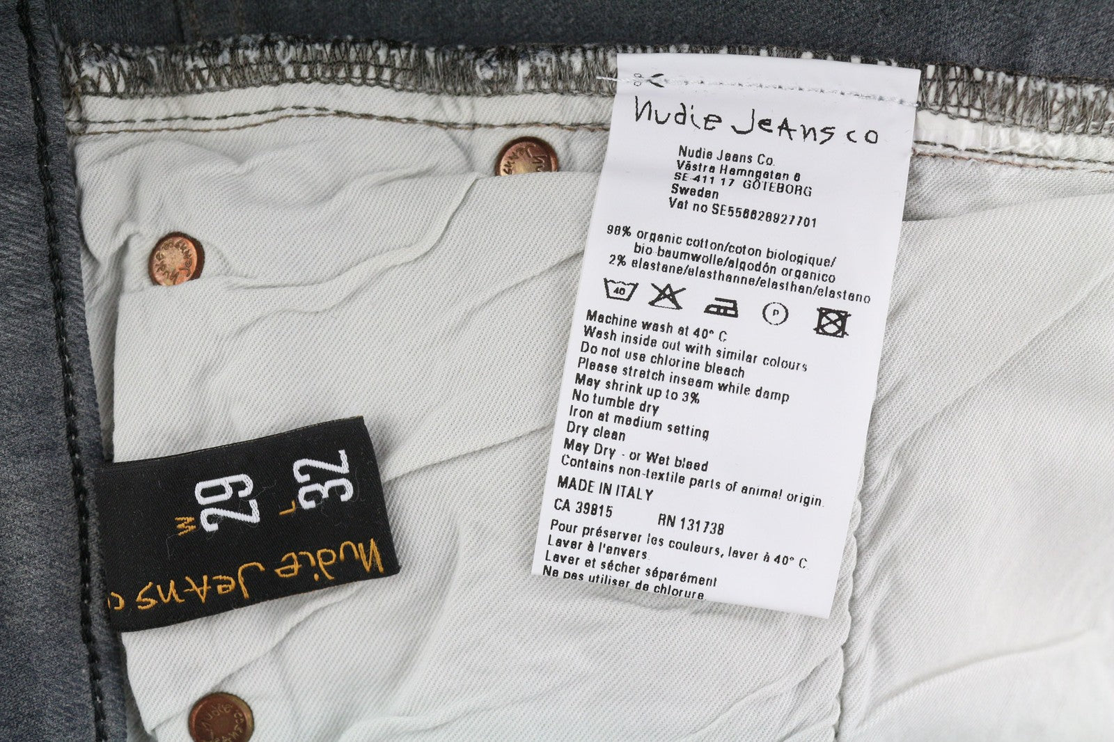 NUDIE JEANS Tight Long John Men's Jeans W29/L32 Charcoal Organic Slim Washed