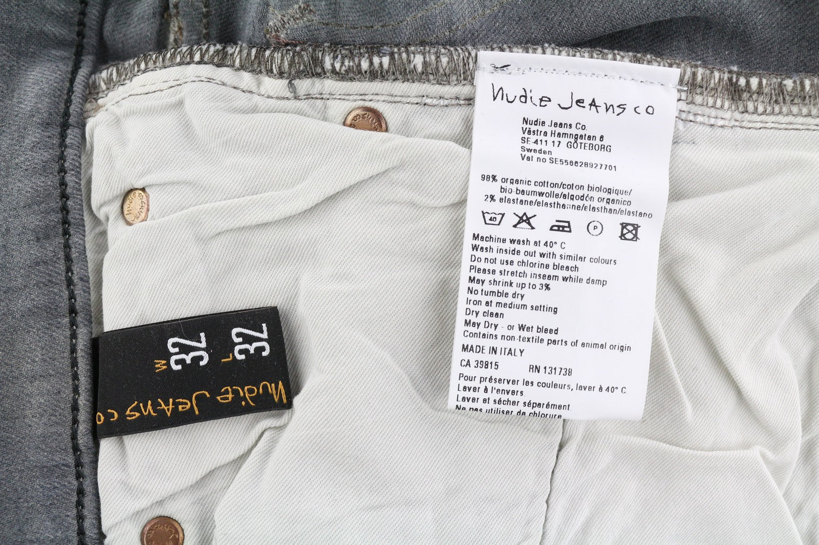 NUDIE JEANS Tight Long John Men's Jeans W32/L32 Charcoal Organic Slim Washed