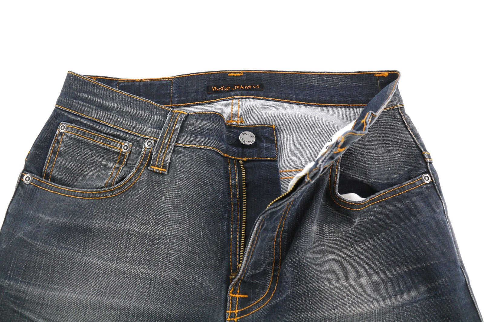 NUDIE JEANS Thin Finn Men's Jeans W31/L32 Grey Authent Washed Dark Zip Denim