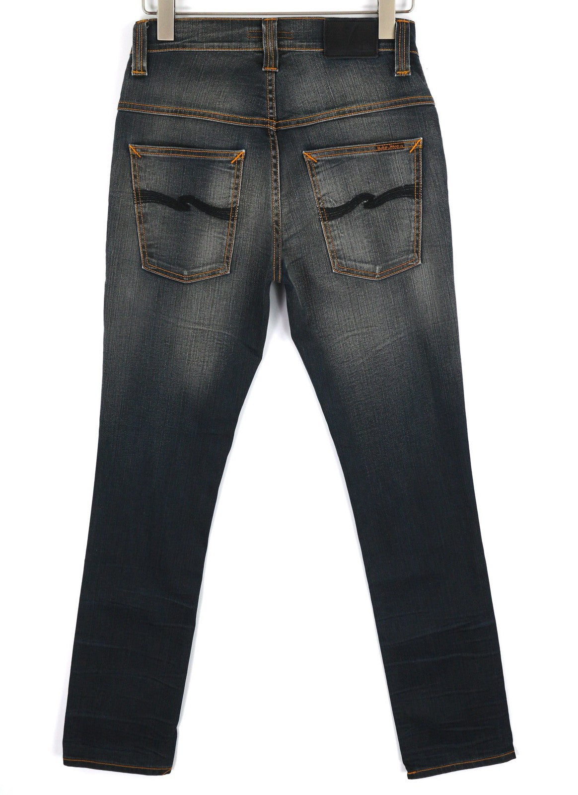 NUDIE JEANS Thin Finn Men's Jeans W32/L32 Grey Authent Dark Wash Zip Logo