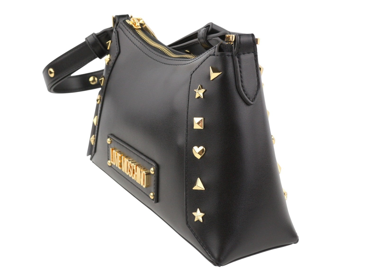 LOVE MOSCHINO Borsa PU Nero+Borchie Women Bag OS Black Gold Tone Detail