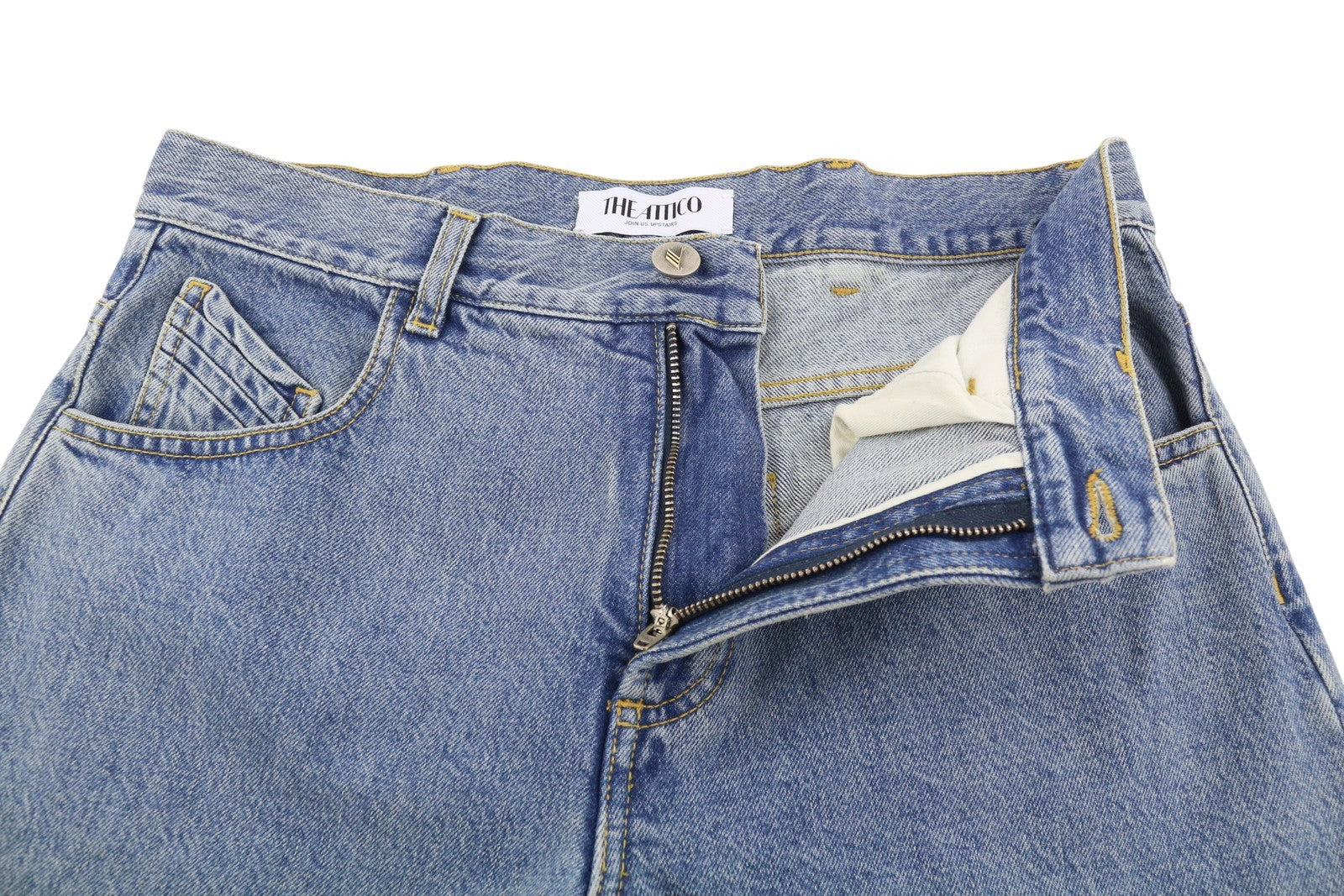 THE ATTICO Women Jeans W27 Blue Overlapping Denim Panel Straight Zip RRP550