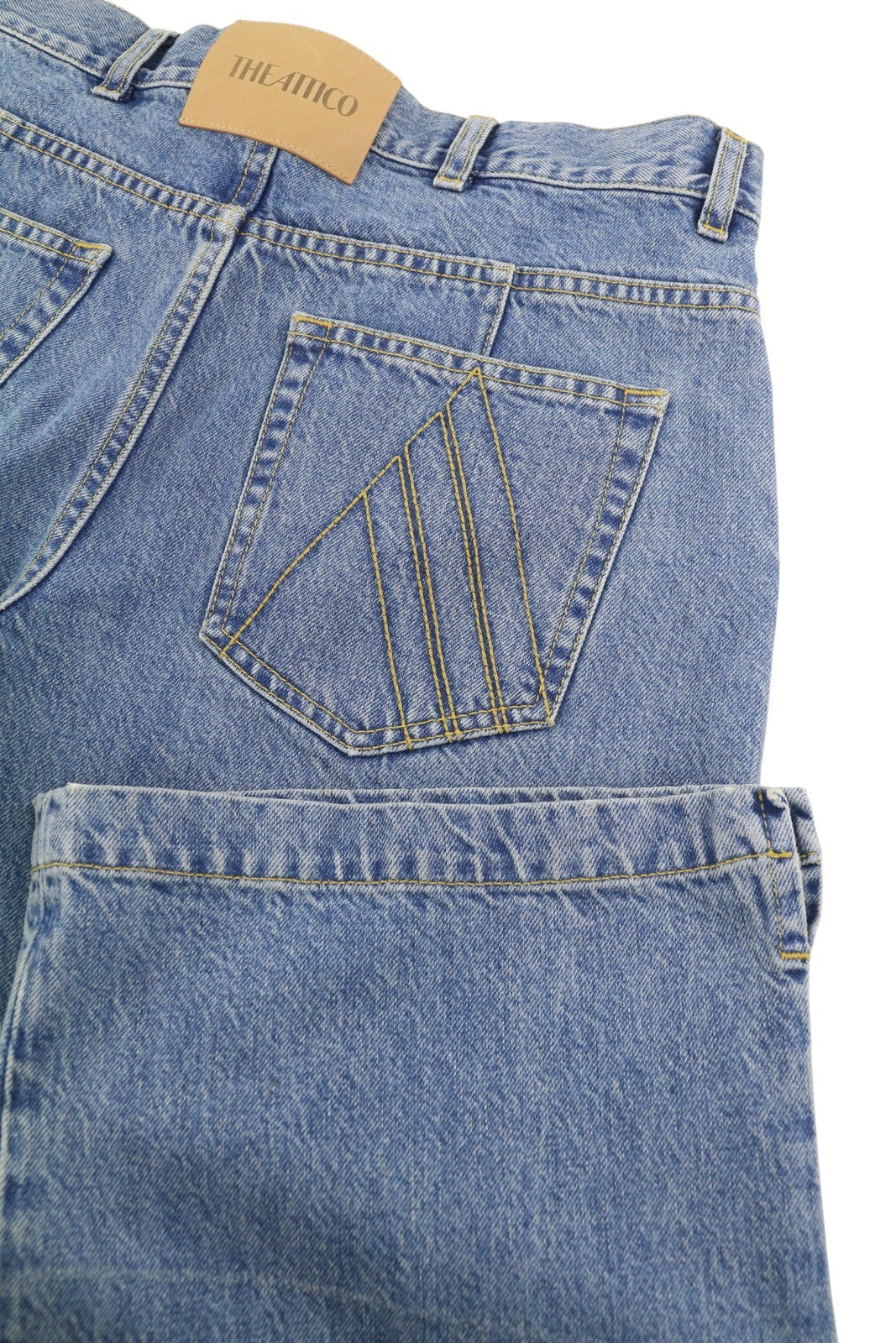 THE ATTICO Women Jeans W27 Blue Overlapping Denim Panel Straight Zip RRP550