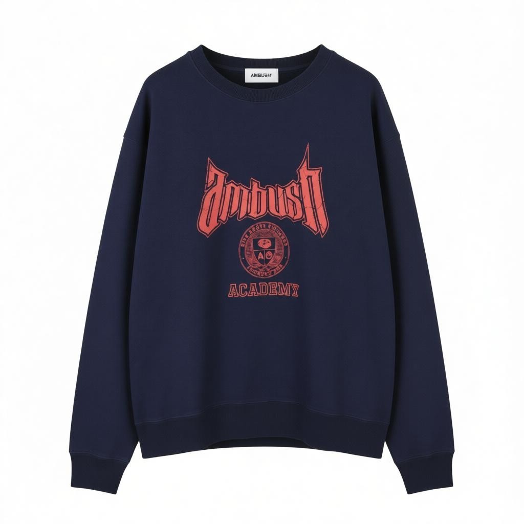 AMBUSH Academy Crewneck Navy Valiant Men Sweatshirt XL Logo Pullover RRP532