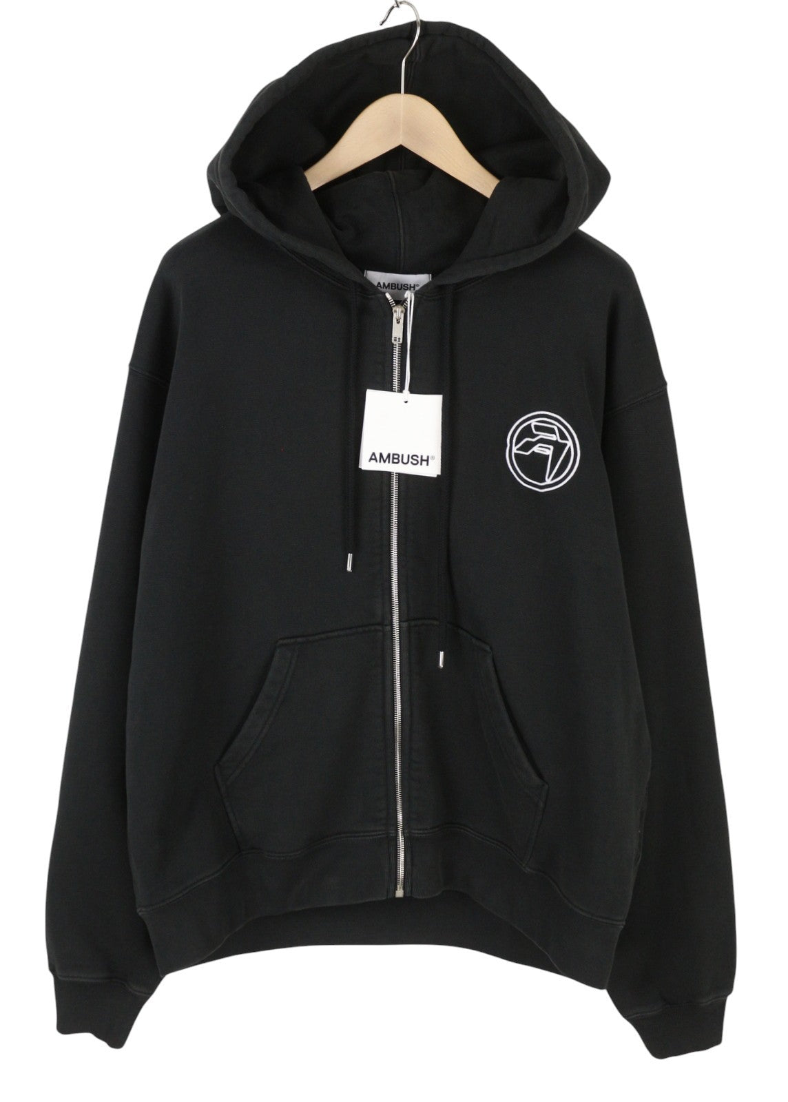 AMBUSH Men Hoodie XL Black Logo Embroidered Organic Oversized Full Zip RRP815
