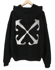 OFF-WHITE Men Hoodie L Black Kangaroo Pocket Logo Print Oversized RRP765