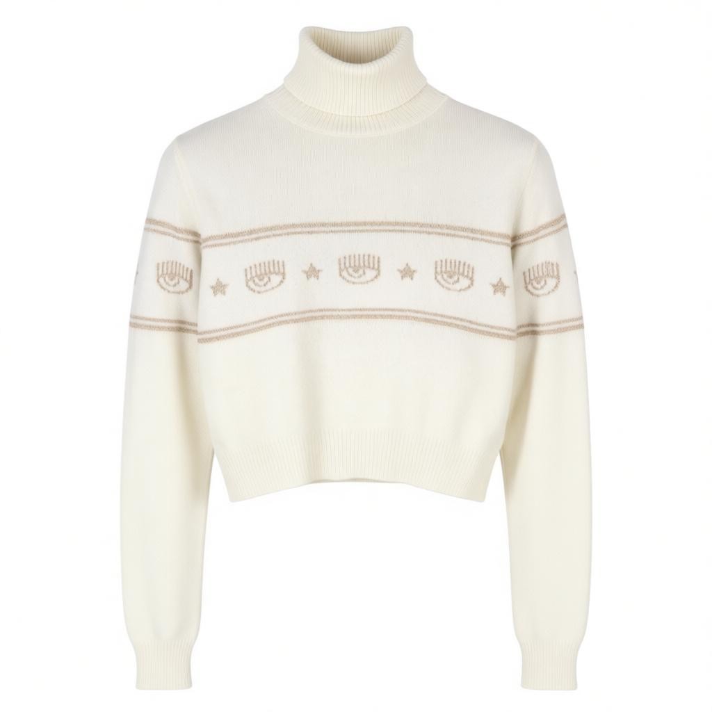 CHIARA FERRAGNI Women Jumper 2XS White Wool Cashmere Blend Knit Cropped RRP225