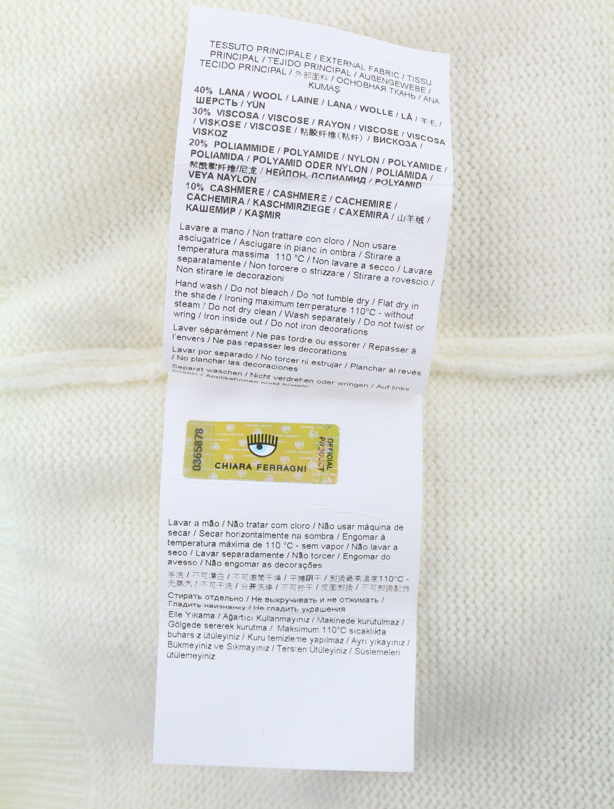 CHIARA FERRAGNI Women Jumper XS White Wool Cashmere Blend Knitted Cropped RRP225