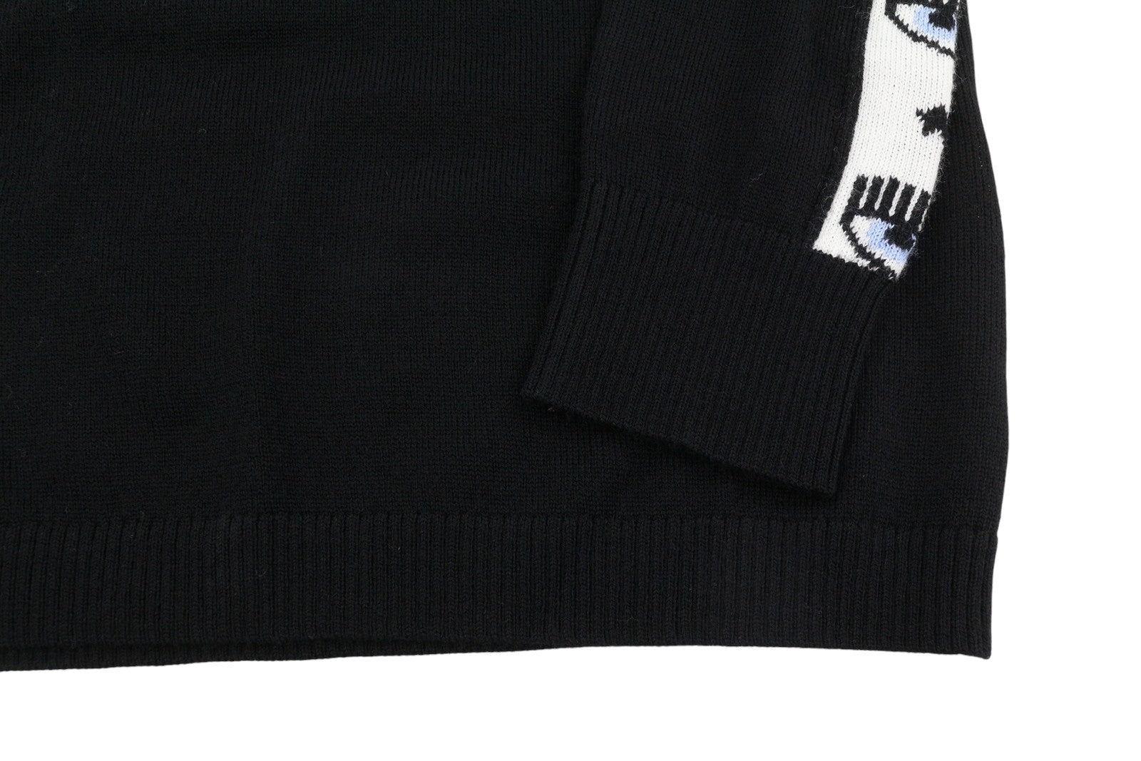 CHIARA FERRAGNI Logomania Tape Women Dress L Black Wool Blend Knit Logo RRP297