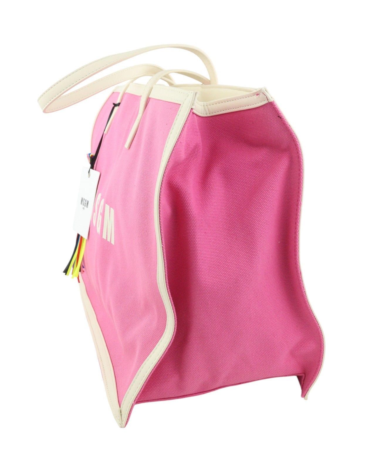 MSGM Shopper Canvas Girl Women Bag OS Pink Double Handles Zipper Tote