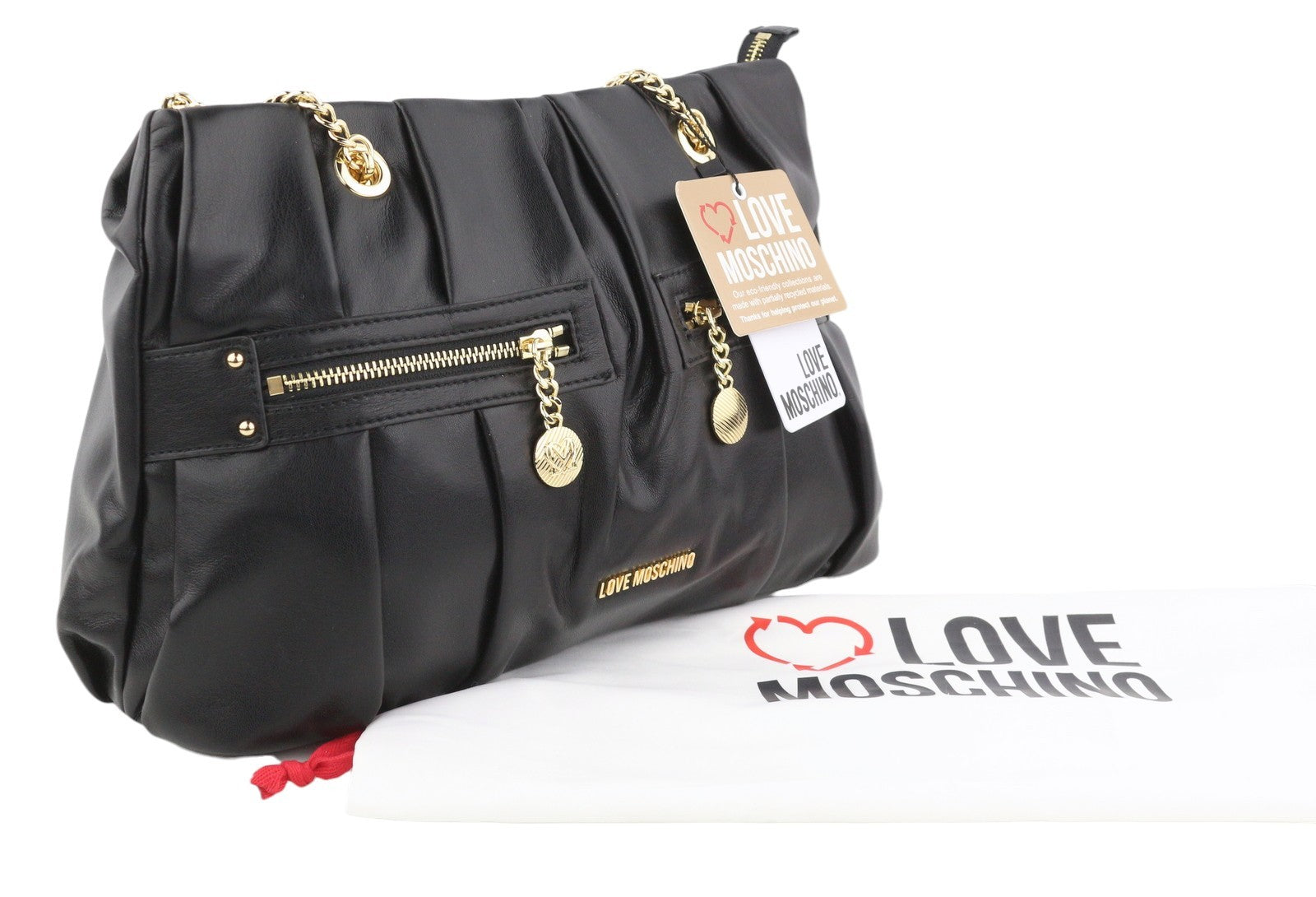 LOVE MOSCHINO Borsa PU Grs Nero Women Bag OS Gold Tone Double Handles RRP219