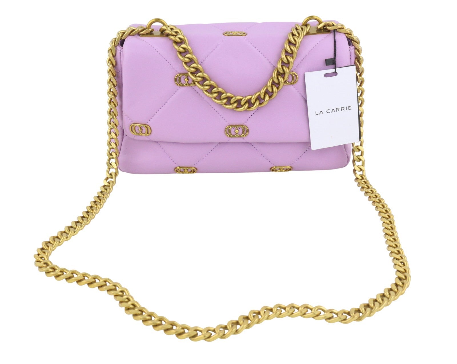 LA CARRIE Stich&Spun Logos Women Bag OS Purple Leather Quilted Crossbody